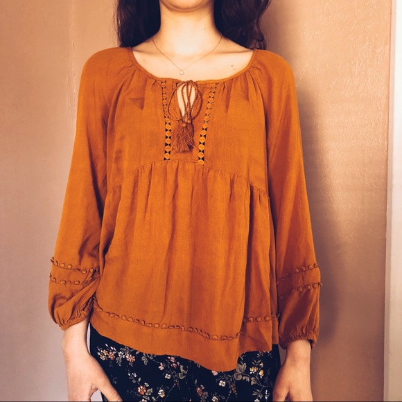 Mustard Yellow Bohemian Long Sleeve Blouse - Picture 6 of 6